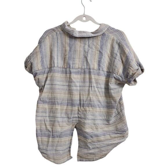 Madewell‎ Top Medium Crinkle Hayden Popover Striped Shirt Blue Tan  Blouse - Picture 7 of 9